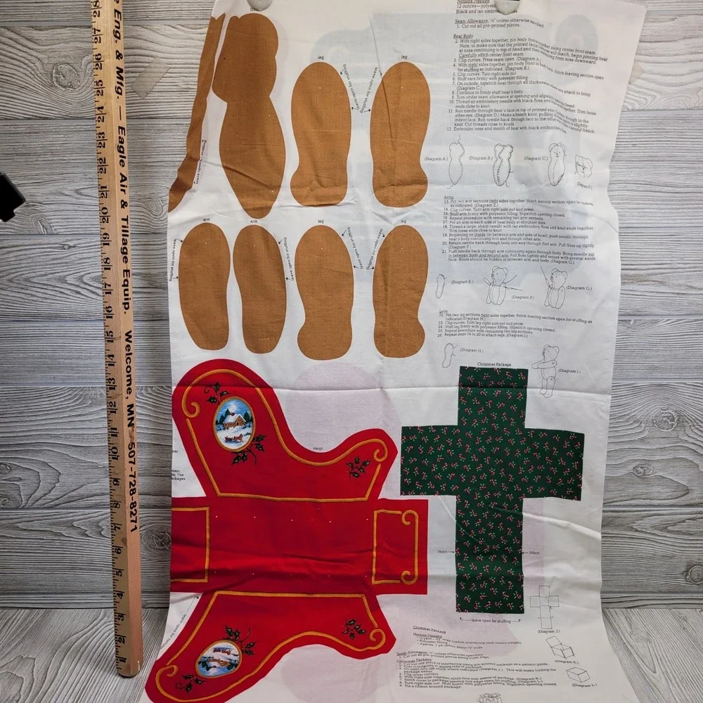 Cranston Christmas Teddy Bear Old Fashioned Sleigh Fabric Panel Cut Sew Stuff